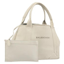 BALENCIAGA Navy Cabas S Hand Bag Leather Ivory Silver 339933 Auth 198623-1
