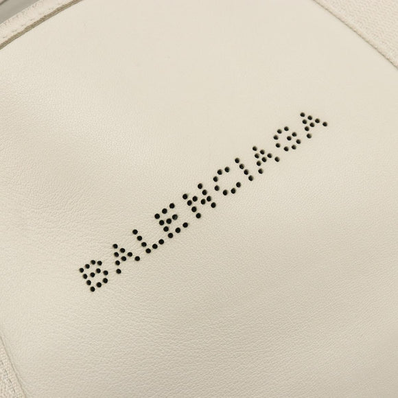 BALENCIAGA Navy Cabas S Hand Bag Leather Ivory Silver 339933 Auth 198623