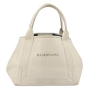 BALENCIAGA Navy Cabas S Hand Bag Leather Ivory Silver 339933 Auth 198623-2