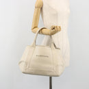 BALENCIAGA Navy Cabas S Hand Bag Leather Ivory Silver 339933 Auth 198623-24