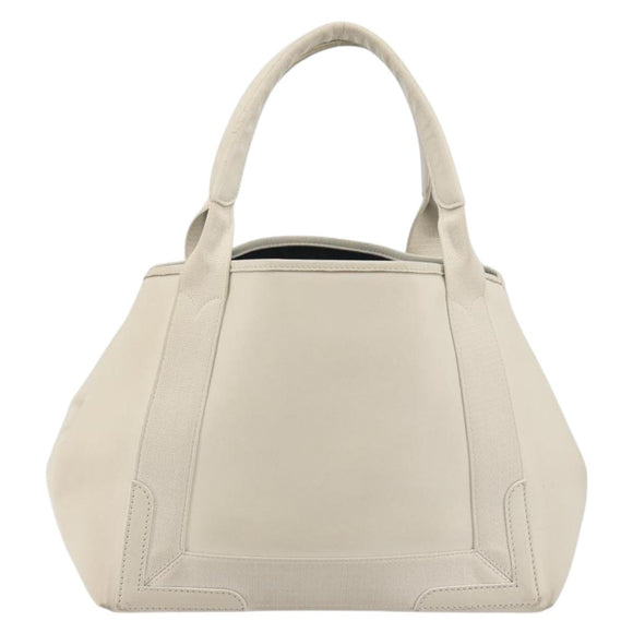 BALENCIAGA Navy Cabas S Hand Bag Leather Ivory Silver 339933 Auth 198623