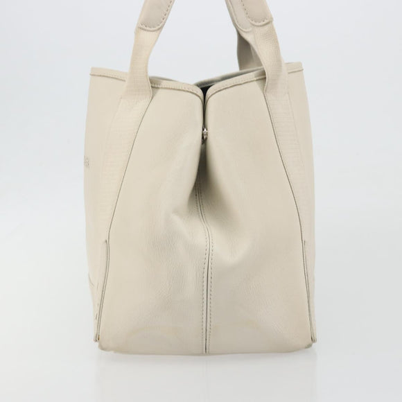 BALENCIAGA Navy Cabas S Hand Bag Leather Ivory Silver 339933 Auth 198623