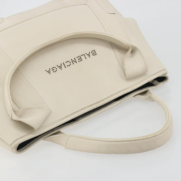BALENCIAGA Navy Cabas S Hand Bag Leather Ivory Silver 339933 Auth 198623