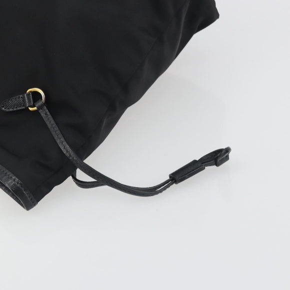 PRADA Tote Bag Nylon Black Gold Tone Auth 198624