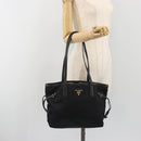 PRADA Tote Bag Nylon Black Gold Tone Auth 198624-24