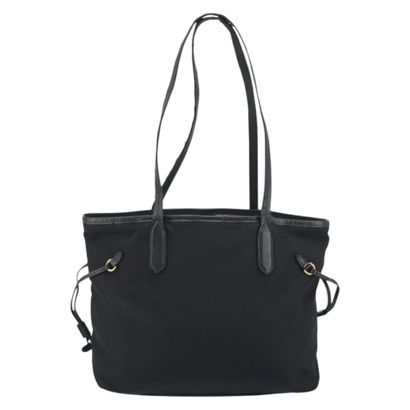 PRADA Tote Bag Nylon Black Gold Tone Auth 198624