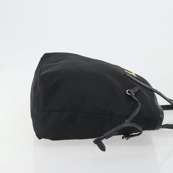 PRADA Tote Bag Nylon Black Gold Tone Auth 198624