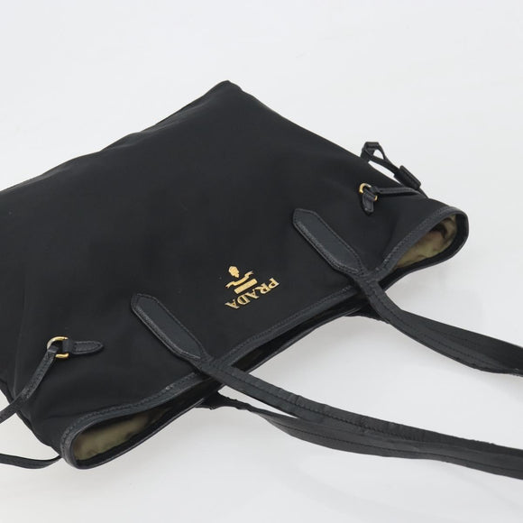 PRADA Tote Bag Nylon Black Gold Tone Auth 198624