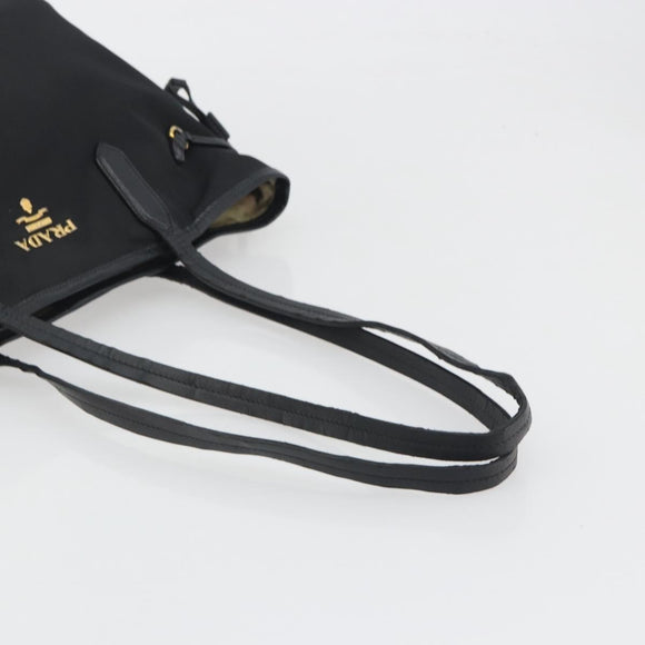 PRADA Tote Bag Nylon Black Gold Tone Auth 198624