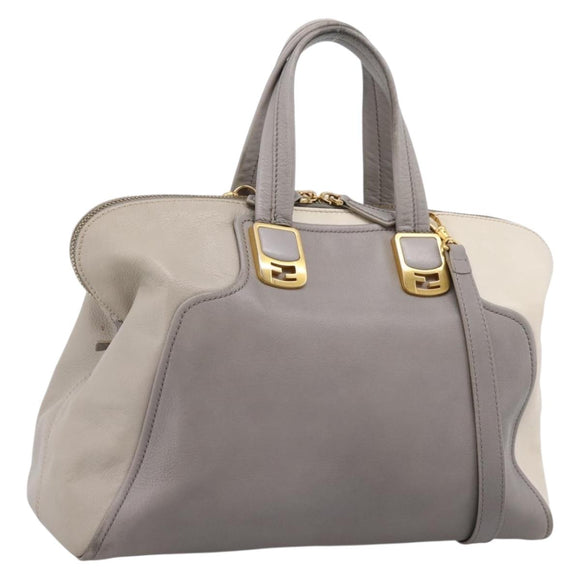FENDI Chameleon Hand Bag Leather 2way Gray Gold Tone 8BL110 Auth 198625A