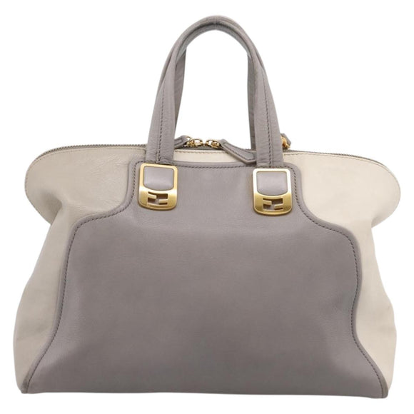 FENDI Chameleon Hand Bag Leather 2way Gray Gold Tone 8BL110 Auth 198625A