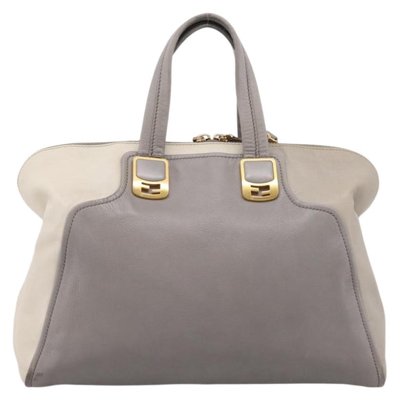 FENDI Chameleon Hand Bag Leather 2way Gray Gold Tone 8BL110 Auth 198625A