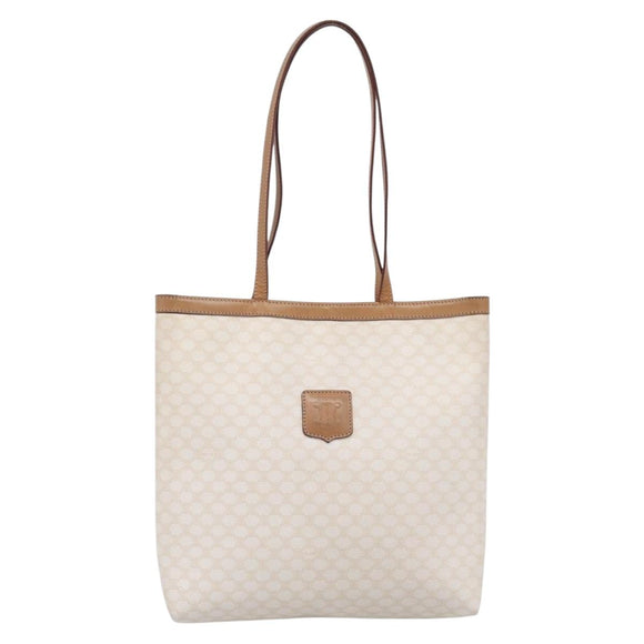 CELINE Macadam Tote Bag PVC Leather White Beige Auth 198626