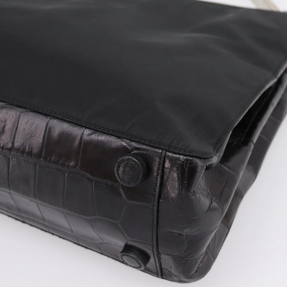 PRADA Tote Bag Nylon Black Silver Auth 198627A