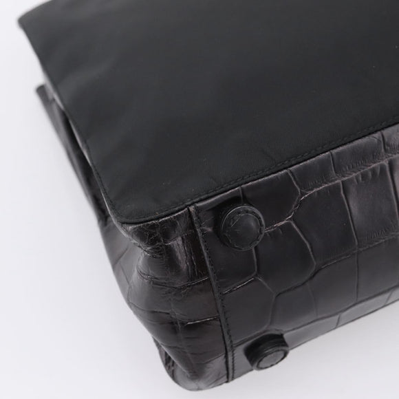 PRADA Tote Bag Nylon Black Silver Auth 198627A