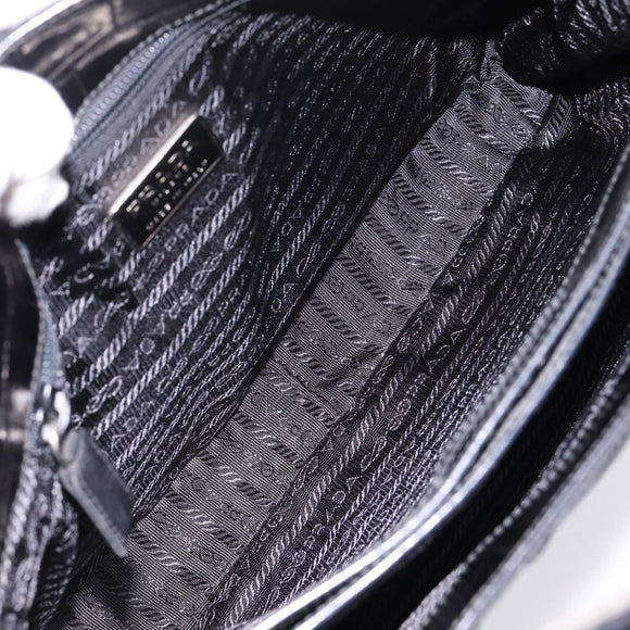 PRADA Tote Bag Nylon Black Silver Auth 198627A