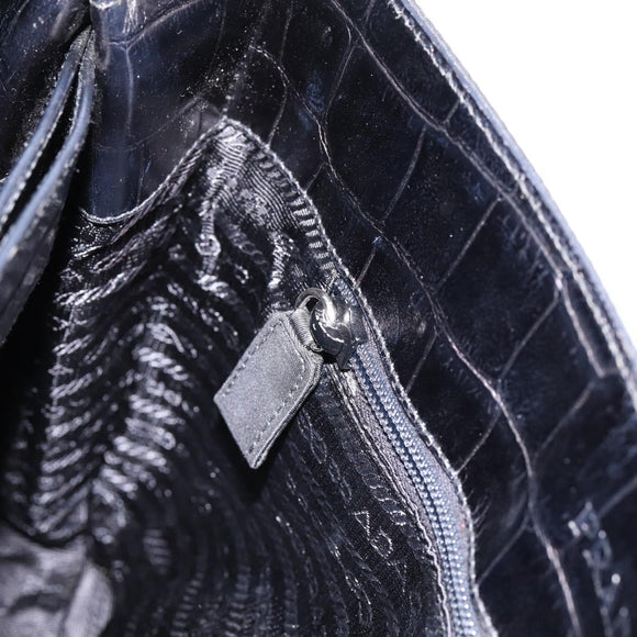 PRADA Tote Bag Nylon Black Silver Auth 198627A