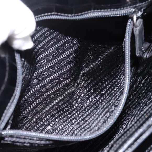 PRADA Tote Bag Nylon Black Silver Auth 198627A