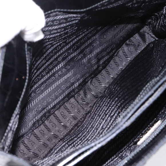 PRADA Tote Bag Nylon Black Silver Auth 198627A