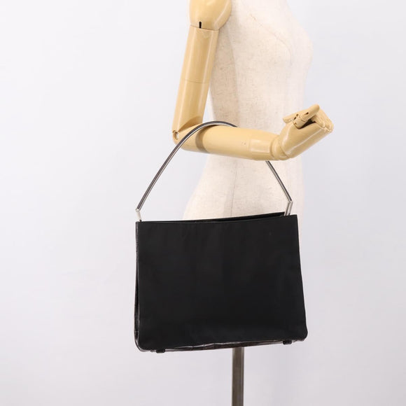 PRADA Tote Bag Nylon Black Silver Auth 198627A