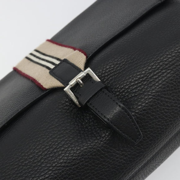 BURBERRY Shoulder Bag Leather Black Silver Auth 198628A
