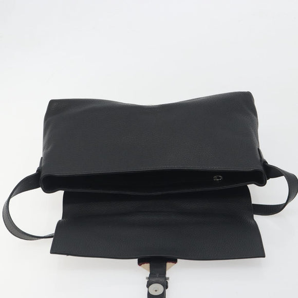 BURBERRY Shoulder Bag Leather Black Silver Auth 198628A