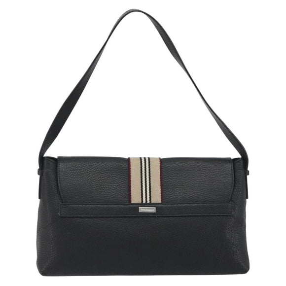 BURBERRY Shoulder Bag Leather Black Silver Auth 198628A