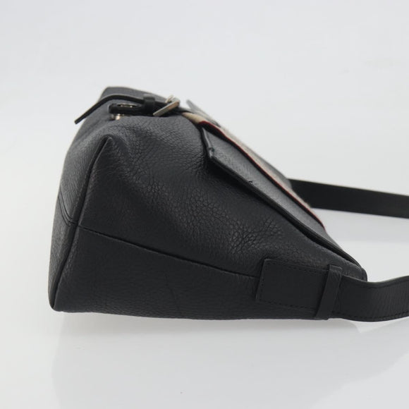 BURBERRY Shoulder Bag Leather Black Silver Auth 198628A