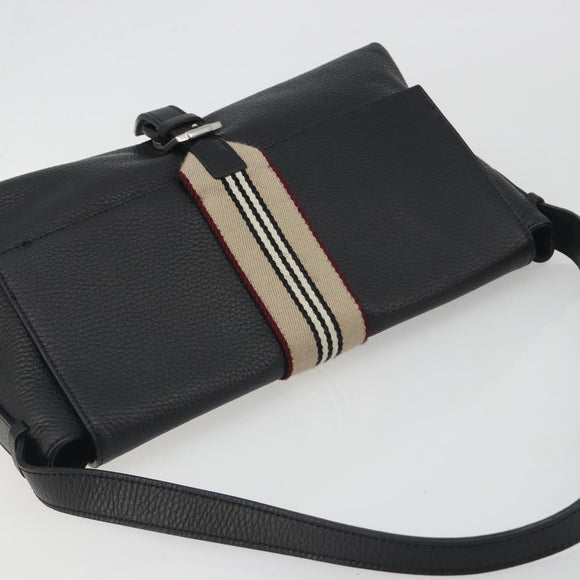 BURBERRY Shoulder Bag Leather Black Silver Auth 198628A