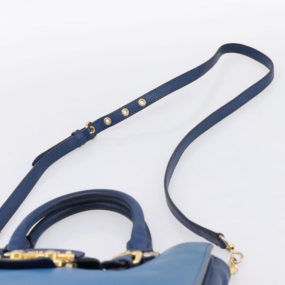 Miu Miu Hand Bag Leather 2way Blue Gold Tone Auth 198631A