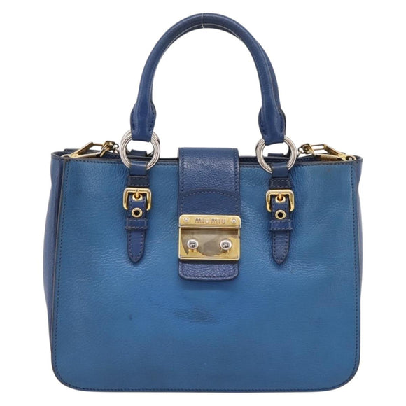 Miu Miu Hand Bag Leather 2way Blue Gold Tone Auth 198631A