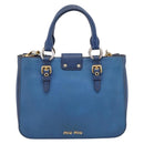 Miu Miu Hand Bag Leather 2way Blue Gold Tone Auth 198631A-2