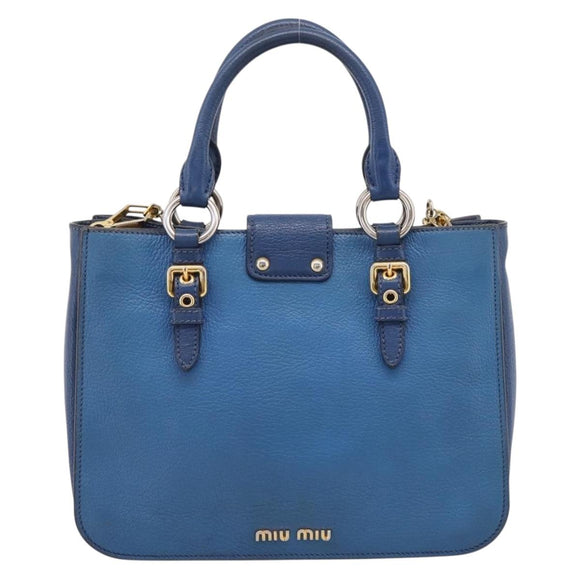 Miu Miu Hand Bag Leather 2way Blue Gold Tone Auth 198631A