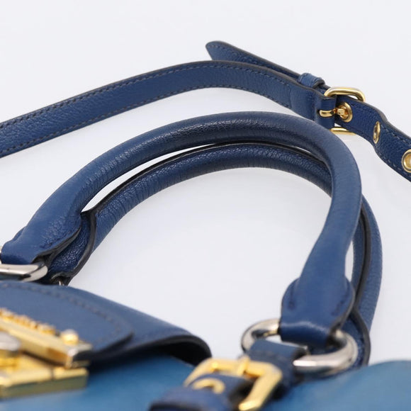 Miu Miu Hand Bag Leather 2way Blue Gold Tone Auth 198631A