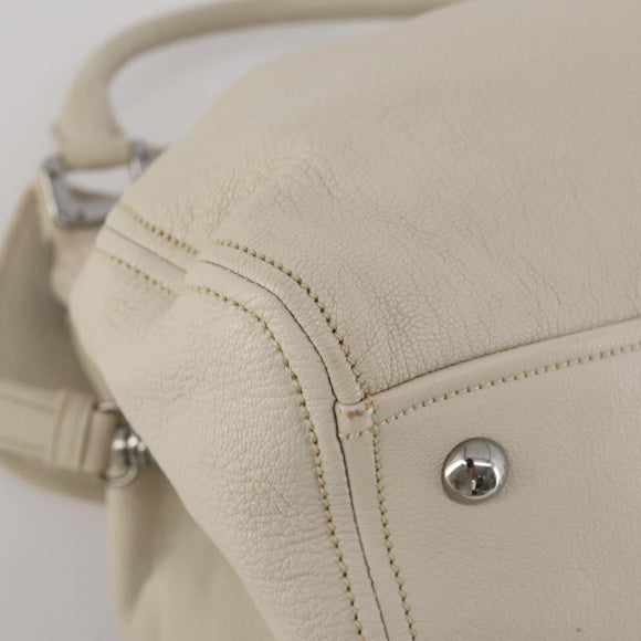 Miu Miu Hand Bag Leather 2way Ivory Silver Auth 198635A