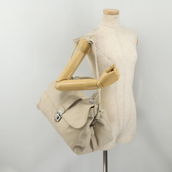 Miu Miu Hand Bag Leather 2way Ivory Silver Auth 198635A