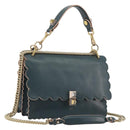 FENDI Canay Chain Shoulder Bag Leather 2way Green Gold Tone 8BT283 Auth 198639-1
