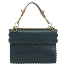 FENDI Canay Chain Shoulder Bag Leather 2way Green Gold Tone 8BT283 Auth 198639-3