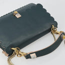 FENDI Canay Chain Shoulder Bag Leather 2way Green Gold Tone 8BT283 Auth 198639-6