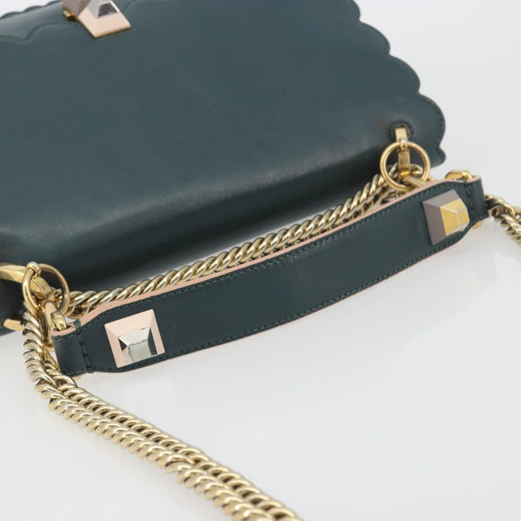 FENDI Canay Chain Shoulder Bag Leather 2way Green Gold Tone 8BT283 Auth 198639