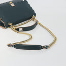FENDI Canay Chain Shoulder Bag Leather 2way Green Gold Tone 8BT283 Auth 198639-9