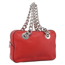 PRADA Chain Hand Bag Leather Red Silver Auth 198640V-1
