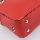 PRADA Chain Hand Bag Leather Red Silver Auth 198640V-14