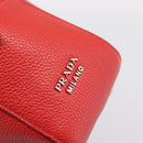 PRADA Chain Hand Bag Leather Red Silver Auth 198640V-17