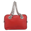 PRADA Chain Hand Bag Leather Red Silver Auth 198640V-13