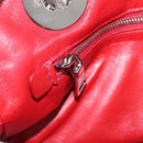 PRADA Chain Hand Bag Leather Red Silver Auth 198640V-22