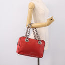 PRADA Chain Hand Bag Leather Red Silver Auth 198640V-25