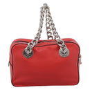 PRADA Chain Hand Bag Leather Red Silver Auth 198640V-2