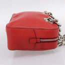 PRADA Chain Hand Bag Leather Red Silver Auth 198640V-4