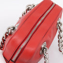 PRADA Chain Hand Bag Leather Red Silver Auth 198640V-6